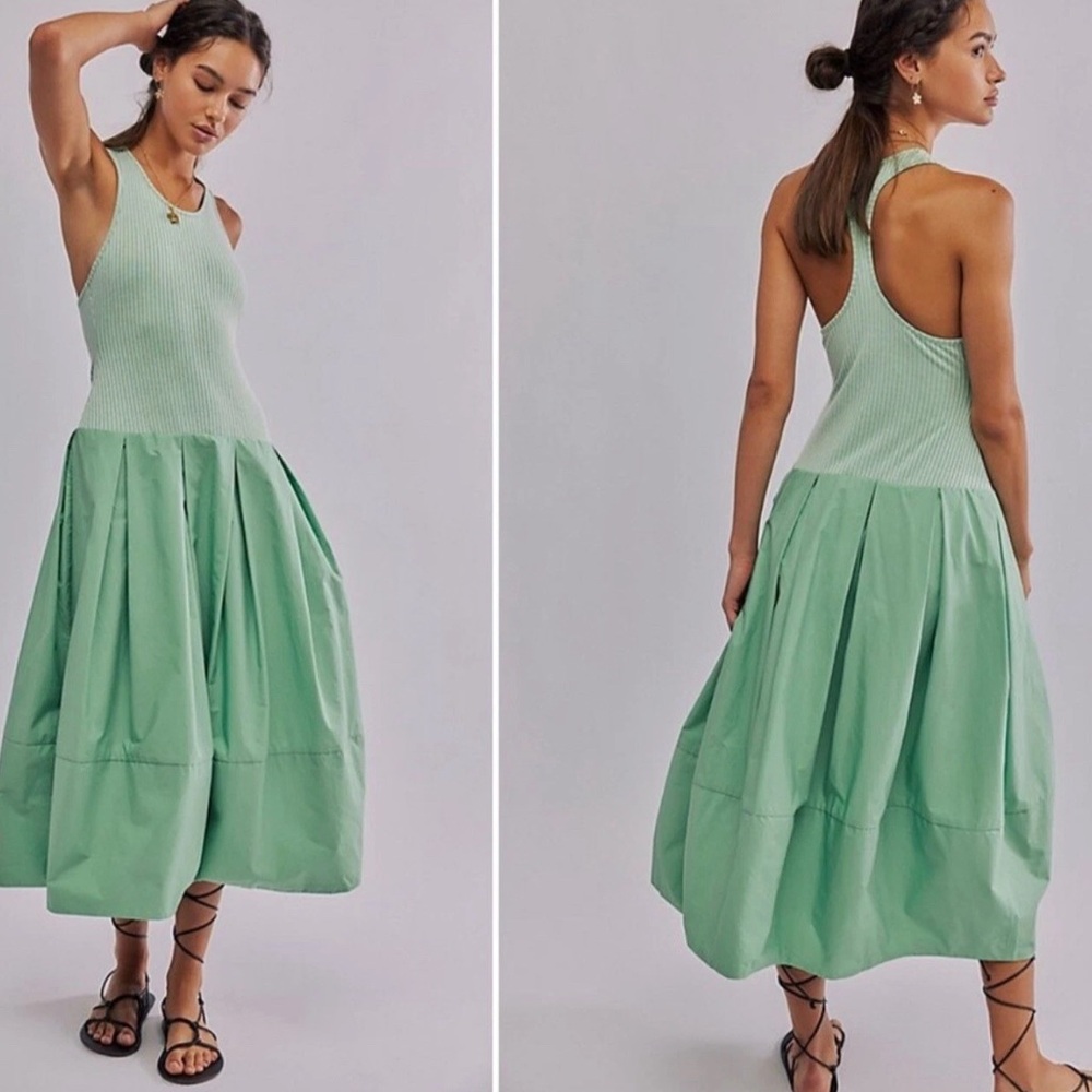 Free People Drops Of Venus Drop Waist Midi Dress Lime Green size XS